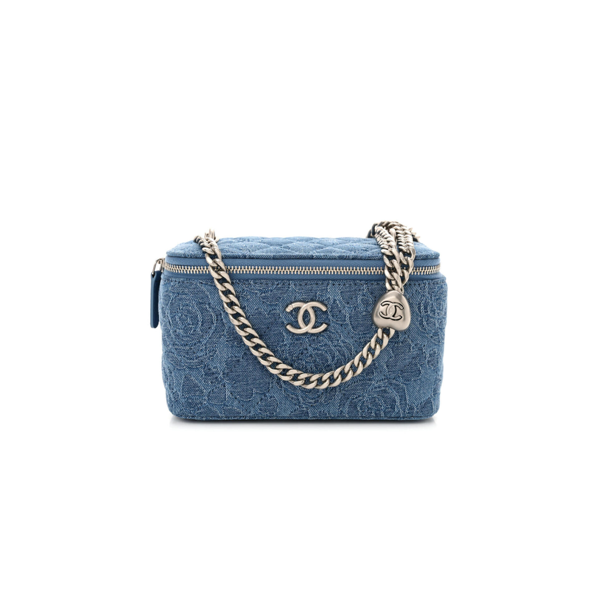 CHANEL DENIM QUILTED SWEETHEART SMALL VANITY CASE WITH CHAIN BLUE AP3204 (17*9.5*8cm)